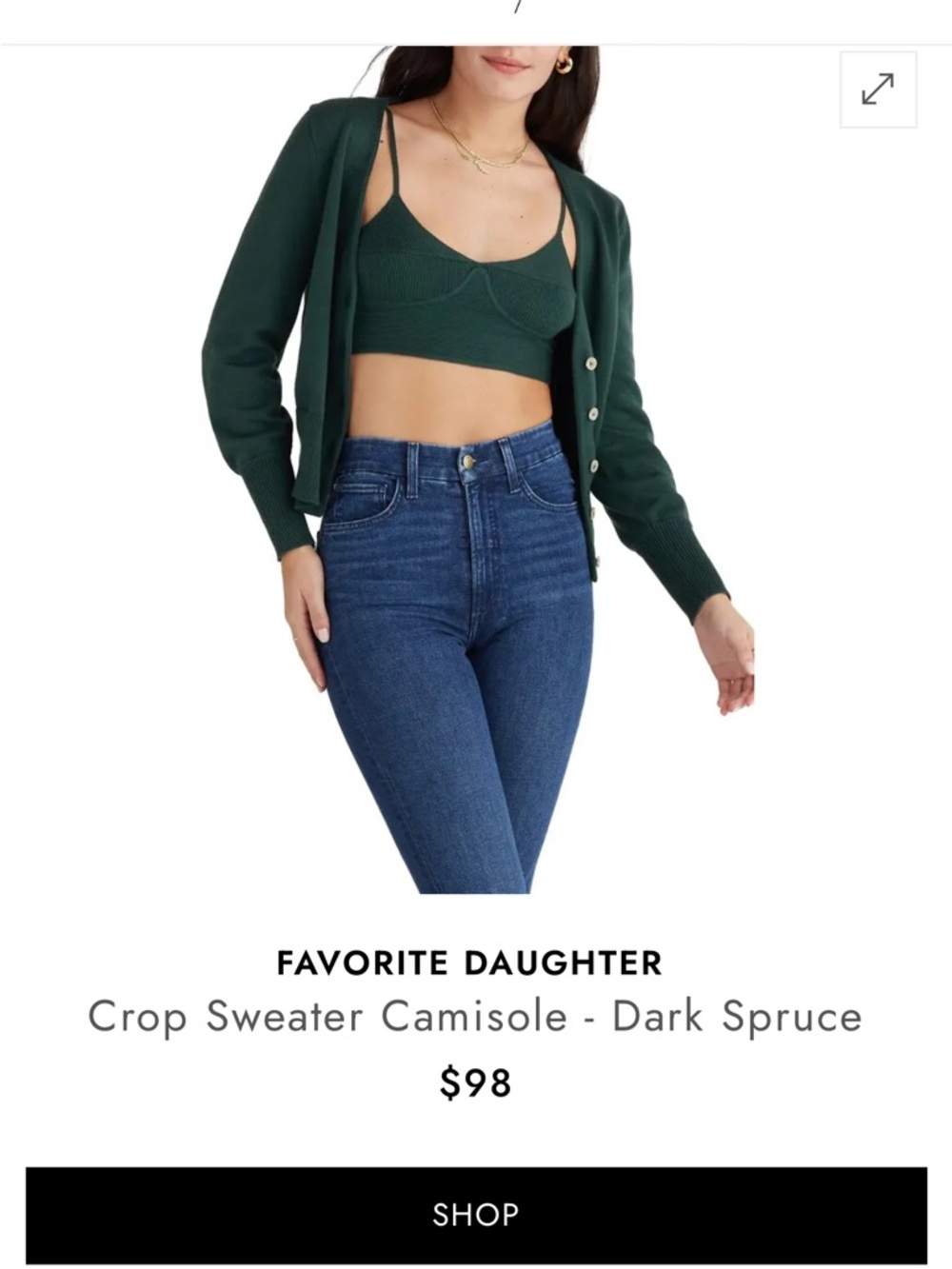 Favorite Daughter Forest Green Ribbed cropped top